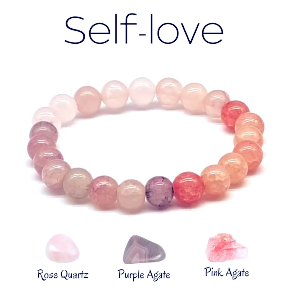 1pc Rose Quartz Beaded Self Care Bracelet 7 1/2 in